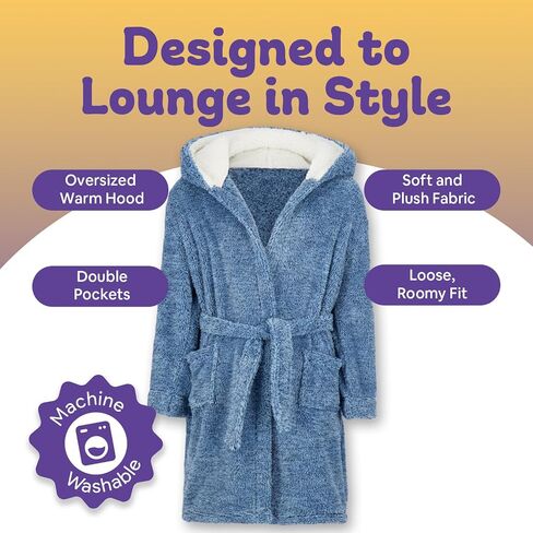 Hooded Plush Robe For Boys- Fluffy Winter PJ Robe With Pockets, Hoodie & Belt- Boys And Teens’ Ultra-Soft Bathrobe in Kuwait