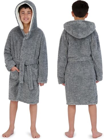 Hooded Plush Robe For Boys- Fluffy Winter PJ Robe With Pockets, Hoodie & Belt- Boys And Teens’ Ultra-Soft Bathrobe in Kuwait