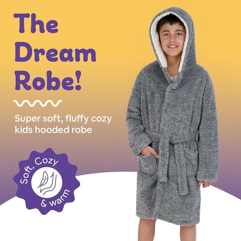 Hooded Plush Robe For Boys- Fluffy Winter PJ Robe With Pockets, Hoodie & Belt- Boys And Teens’ Ultra-Soft Bathrobe in Kuwait