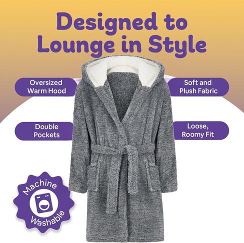 Hooded Plush Robe For Boys- Fluffy Winter PJ Robe With Pockets, Hoodie & Belt- Boys And Teens’ Ultra-Soft Bathrobe in Kuwait