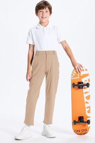 سراويل جولف للأولاد من DEVOROPA شبابية قابلة للتمدد من الأمام، سراويل رياضية كاجوال، سراويل مدرسية، سراويل كاكي تشينو من نسيج قطني طويل، جيوب in Kuwait