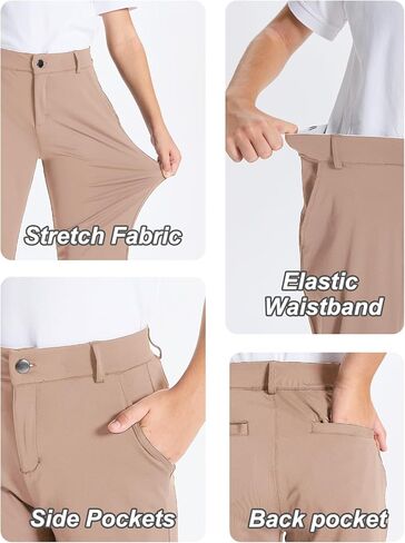 سراويل جولف للأولاد من DEVOROPA شبابية قابلة للتمدد من الأمام، سراويل رياضية كاجوال، سراويل مدرسية، سراويل كاكي تشينو من نسيج قطني طويل، جيوب in Kuwait