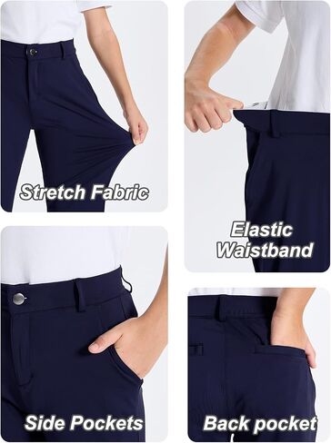 سراويل جولف للأولاد من DEVOROPA شبابية قابلة للتمدد من الأمام، سراويل رياضية كاجوال، سراويل مدرسية، سراويل كاكي تشينو من نسيج قطني طويل، جيوب in Kuwait