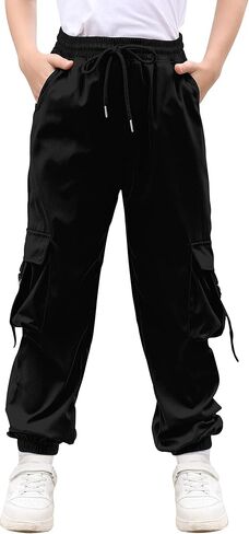 RAISEVERN Boys Cargo Joggers Pants Elastic Waist Casual Jogging Trousers with 6 Pockets 7-14 Years in Saudi Arabia