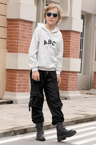 RAISEVERN Boys Cargo Joggers Pants Elastic Waist Casual Jogging Trousers with 6 Pockets 7-14 Years in Saudi Arabia