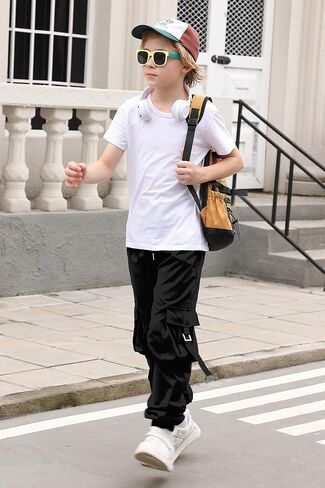RAISEVERN Boys Cargo Joggers Pants Elastic Waist Casual Jogging Trousers with 6 Pockets 7-14 Years in Saudi Arabia