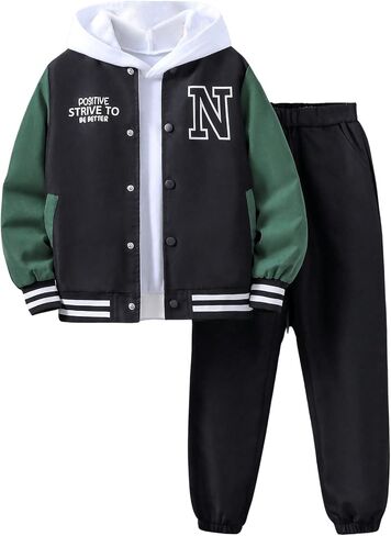 SweatyRocks Boy's 2 Piece Outfits Letter Printed Colorblock Bomber Jackets and Pants Set in Saudi Arabia