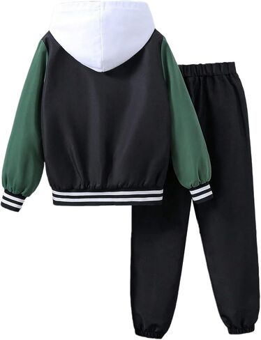 SweatyRocks Boy's 2 Piece Outfits Letter Printed Colorblock Bomber Jackets and Pants Set in Saudi Arabia