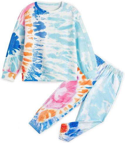 Haloumoning Boys Tie Dye 2 Piece Outfits Kids Sweatshirt and Jogger Pant Sets Fall Fashion Clothes 5-14 Years in Saudi Arabia