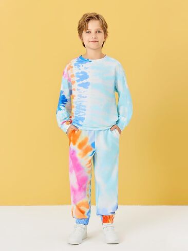Haloumoning Boys Tie Dye 2 Piece Outfits Kids Sweatshirt and Jogger Pant Sets Fall Fashion Clothes 5-14 Years in Saudi Arabia
