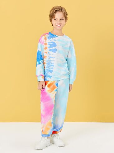 Haloumoning Boys Tie Dye 2 Piece Outfits Kids Sweatshirt and Jogger Pant Sets Fall Fashion Clothes 5-14 Years in Saudi Arabia