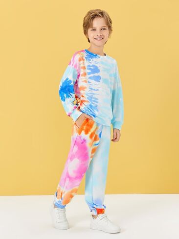 Haloumoning Boys Tie Dye 2 Piece Outfits Kids Sweatshirt and Jogger Pant Sets Fall Fashion Clothes 5-14 Years in Saudi Arabia