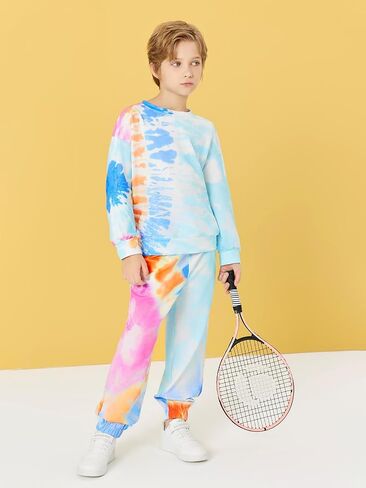 Haloumoning Boys Tie Dye 2 Piece Outfits Kids Sweatshirt and Jogger Pant Sets Fall Fashion Clothes 5-14 Years in Saudi Arabia