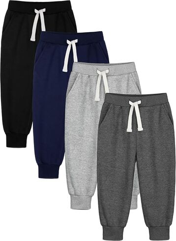 HXP 4 Pack Toddler Boys Sweatpants Cotton Toddler Sweatpants Boys Joggers Pants with Pocket Drawstring for Kids Toddler Boys in Saudi Arabia