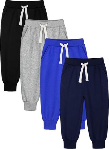 HXP 4 Pack Toddler Boys Sweatpants Cotton Toddler Sweatpants Boys Joggers Pants with Pocket Drawstring for Kids Toddler Boys in Saudi Arabia