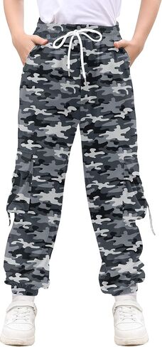 RAISEVERN Boys Cargo Joggers Pants Elastic Waist Casual Jogging Trousers with 6 Pockets 7-14 Years in Saudi Arabia