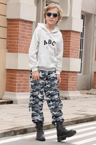 RAISEVERN Boys Cargo Joggers Pants Elastic Waist Casual Jogging Trousers with 6 Pockets 7-14 Years in Saudi Arabia