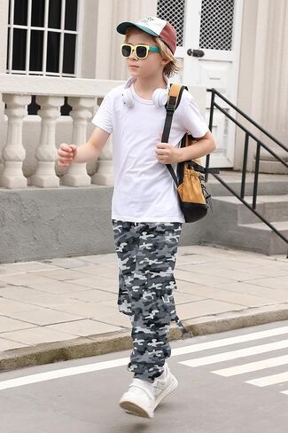 RAISEVERN Boys Cargo Joggers Pants Elastic Waist Casual Jogging Trousers with 6 Pockets 7-14 Years in Saudi Arabia
