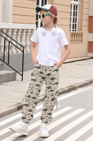 رايسيفيرن بنطال كارجو جوجرز للأولاد بخصر مطاطي كاجوال للركض مع 6 جيوب 7-14 سنة in Kuwait