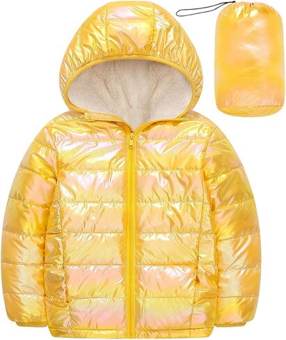 Lovekider 4-12 Years Girls Metallic Shine Hooded Puffer Jacket Packable Warmth Padded Winter Coat in Saudi Arabia