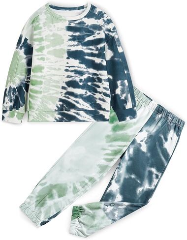 Haloumoning Boys Tie Dye 2 Piece Outfits Kids Sweatshirt and Jogger Pant Sets Fall Fashion Clothes 5-14 Years in Saudi Arabia