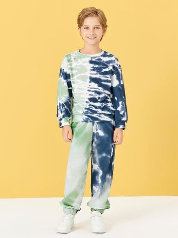 Haloumoning Boys Tie Dye 2 Piece Outfits Kids Sweatshirt and Jogger Pant Sets Fall Fashion Clothes 5-14 Years in Saudi Arabia