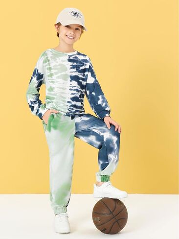 Haloumoning Boys Tie Dye 2 Piece Outfits Kids Sweatshirt and Jogger Pant Sets Fall Fashion Clothes 5-14 Years in Saudi Arabia