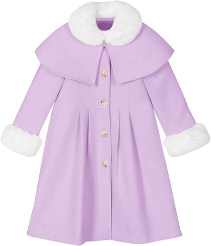 Haloumoning Girls Button Down Dress Coat Kids Winter Faux Fur Peacoat Jackets Outerwear with Pockets in Saudi Arabia