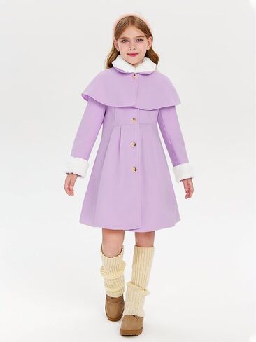 Haloumoning Girls Button Down Dress Coat Kids Winter Faux Fur Peacoat Jackets Outerwear with Pockets in Saudi Arabia