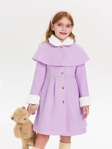 Haloumoning Girls Button Down Dress Coat Kids Winter Faux Fur Peacoat Jackets Outerwear with Pockets in Saudi Arabia