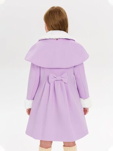 Haloumoning Girls Button Down Dress Coat Kids Winter Faux Fur Peacoat Jackets Outerwear with Pockets in Saudi Arabia
