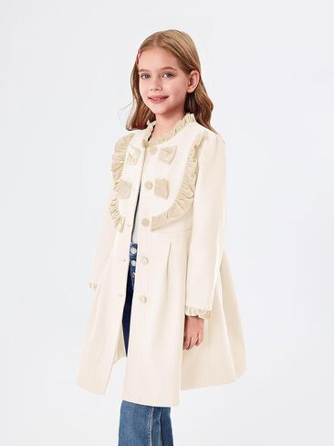 Haloumoning Girls Dress Coat Kids Ruffle Button Down Cute Bow Long Winter Jackets with Pockets 3-12 Years in Kuwait