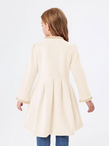 Haloumoning Girls Dress Coat Kids Ruffle Button Down Cute Bow Long Winter Jackets with Pockets 3-12 Years in Kuwait
