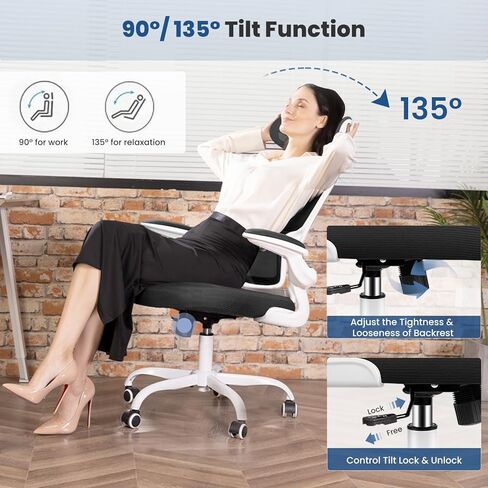 كرسي مكتب مريح، كرسي مكتب شبكي عالي الظهر مع دعم أسفل الظهر ومسند رأس قابل للتعديل، كرسي مهام الكمبيوتر مع مساند للذراعين قابلة للطي، كراسي تنفيذية دوارة للمكتب المنزلي (أسود) in Kuwait