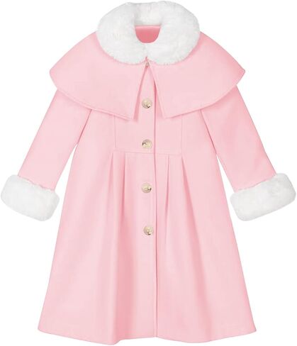 Haloumoning Girls Button Down Dress Coat Kids Winter Faux Fur Peacoat Jackets Outerwear with Pockets in Saudi Arabia