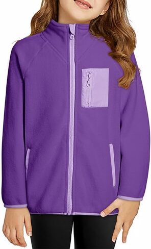 Girls Fleece Jacket Full Zip Fall Winter Soft Sherpa Coat Outwear with Pockets in Saudi Arabia