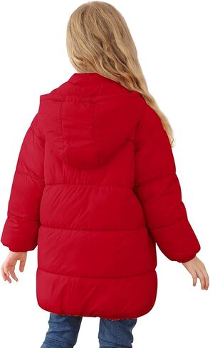 UNIFACO Girls Winter Coats Hooded Puffer Jackets Medium Length Down-like Cotton Coats Snow Outwear 5-12Y in Kuwait