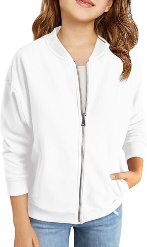 Haloumoning Girls Zip Up Jackets Kids Fall Long Sleeve Sweatshirts Outerwear with Pockets 5-14 years in Saudi Arabia