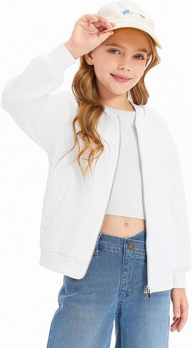 Haloumoning Girls Zip Up Jackets Kids Fall Long Sleeve Sweatshirts Outerwear with Pockets 5-14 years in Saudi Arabia