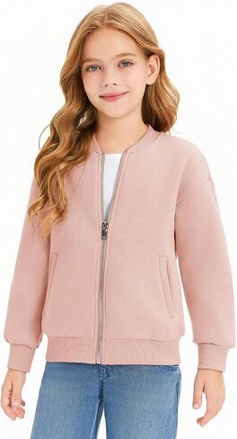 Haloumoning Girls Zip Up Jackets Kids Fall Long Sleeve Sweatshirts Outerwear with Pockets 5-14 years in Saudi Arabia