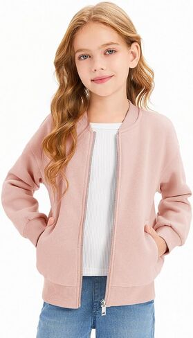 Haloumoning Girls Zip Up Jackets Kids Fall Long Sleeve Sweatshirts Outerwear with Pockets 5-14 years in Saudi Arabia