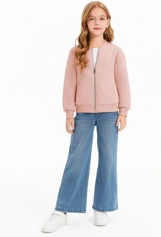Haloumoning Girls Zip Up Jackets Kids Fall Long Sleeve Sweatshirts Outerwear with Pockets 5-14 years in Saudi Arabia