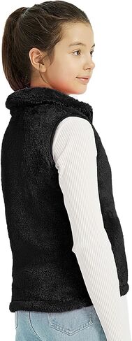 سترة صوف للفتيات من EXARUS بياقة ثابتة بدون أكمام وخفيفة الوزن وسحاب ناعم مع جيوب ملابس خارجية شتوية حرارية 6-12 سنة in Kuwait