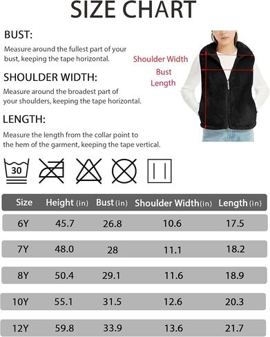 سترة صوف للفتيات من EXARUS بياقة ثابتة بدون أكمام وخفيفة الوزن وسحاب ناعم مع جيوب ملابس خارجية شتوية حرارية 6-12 سنة in Kuwait