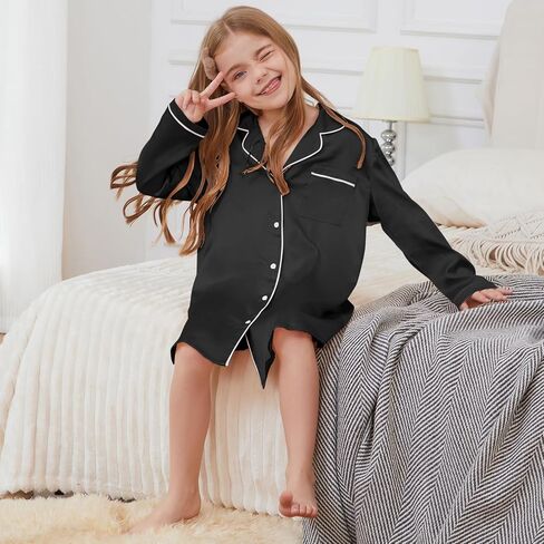 Jxstar Girls Satin Nightgowns Silk Pajamas Sleepwear Long Sleeve Night Dresses in Saudi Arabia