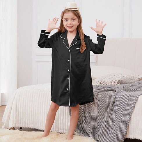 Jxstar Girls Satin Nightgowns Silk Pajamas Sleepwear Long Sleeve Night Dresses in Saudi Arabia