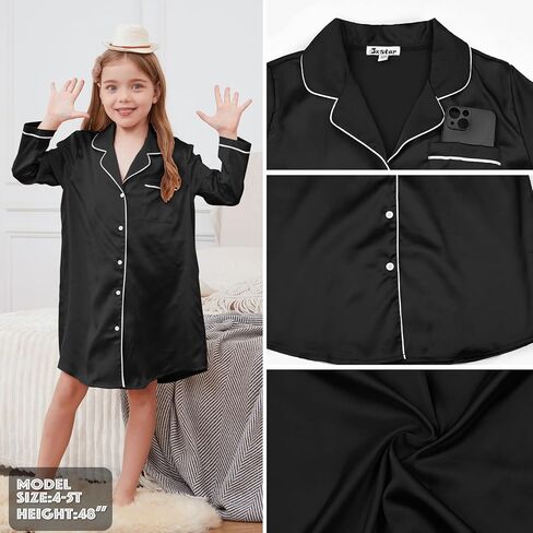 Jxstar Girls Satin Nightgowns Silk Pajamas Sleepwear Long Sleeve Night Dresses in Saudi Arabia