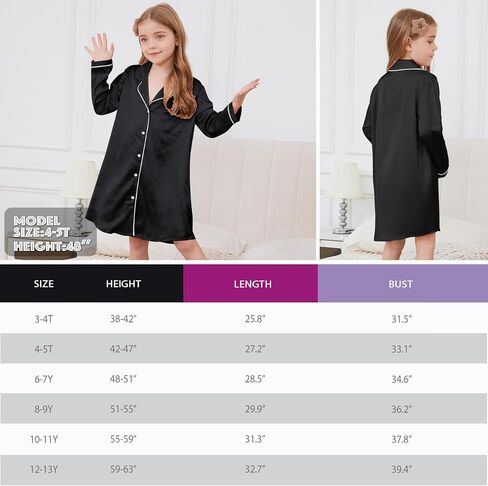Jxstar Girls Satin Nightgowns Silk Pajamas Sleepwear Long Sleeve Night Dresses in Saudi Arabia