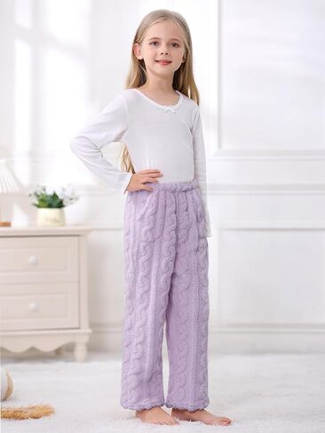 Umeyda Girl's Women's Fuzzy Pajama Pants Elastic Waist Fleece Plush Loungewear Pj Pants with Pockets, 6Years-XL in Saudi Arabia