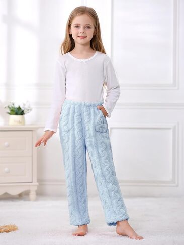 Umeyda Girl's Women's Fuzzy Pajama Pants Elastic Waist Fleece Plush Loungewear Pj Pants with Pockets, 6Years-XL in Saudi Arabia